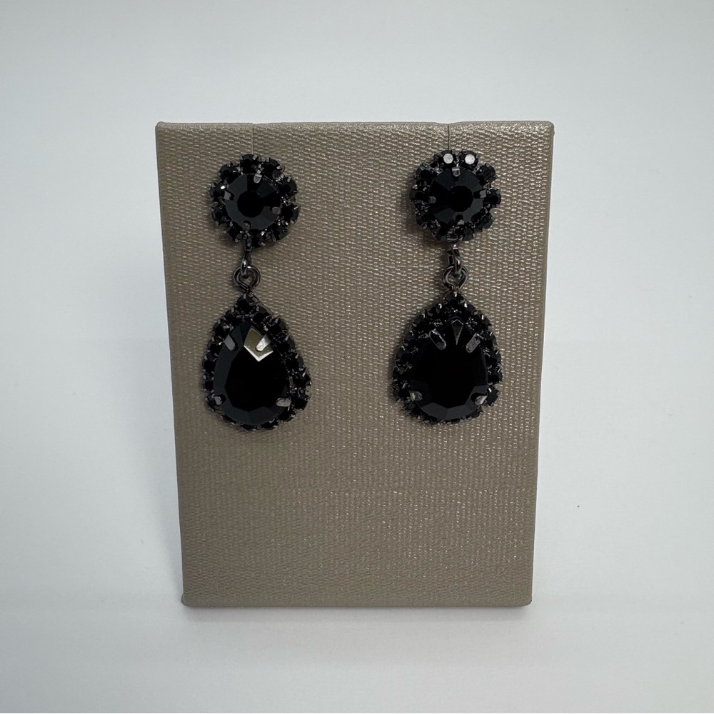 Black Crystal Teardrop Rhinestone Necklace And Earrings, Brand New - Picture 6 of 10